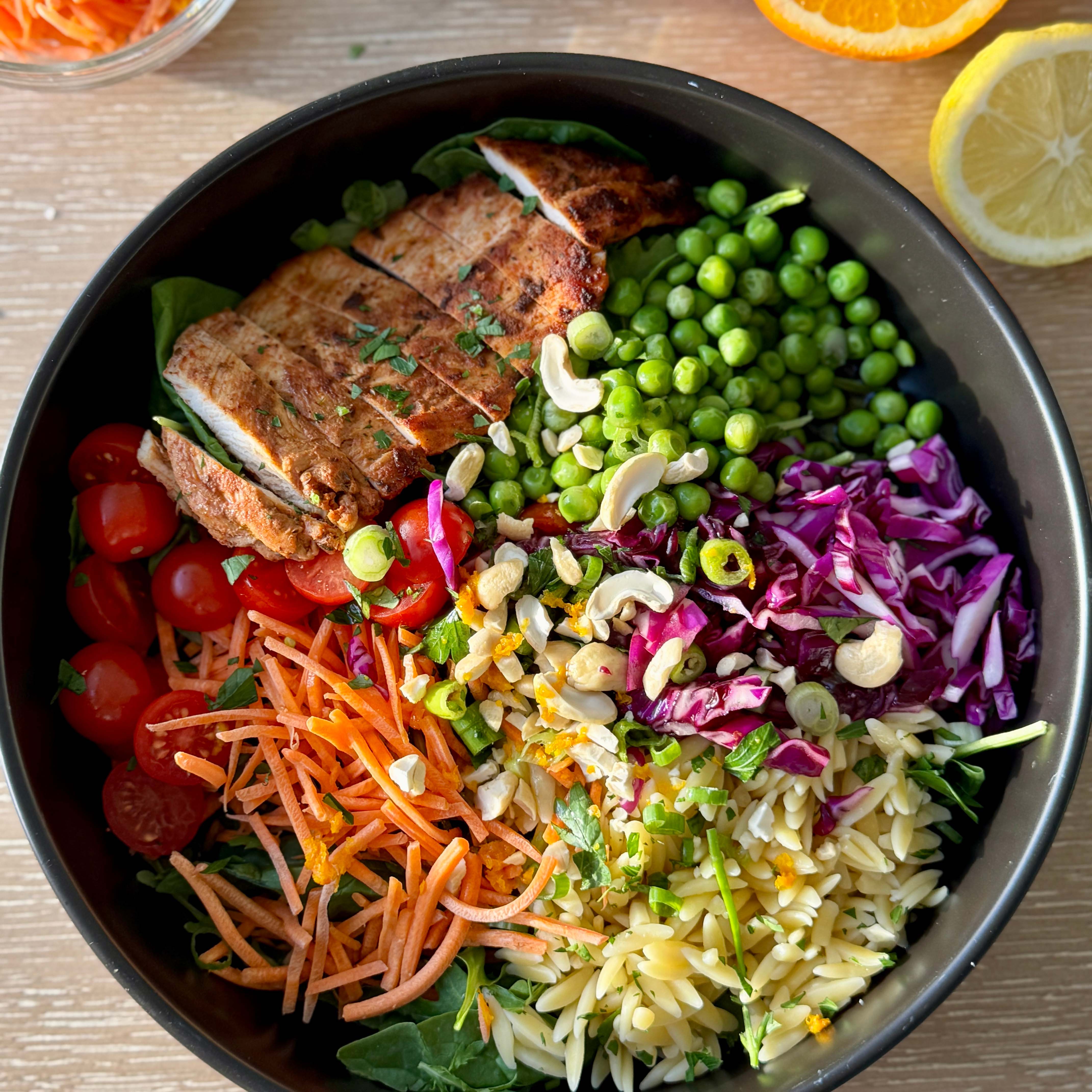 Feed Your Soul Blackened Chicken Orzo Salad With Lemon Herb Vinaigrette