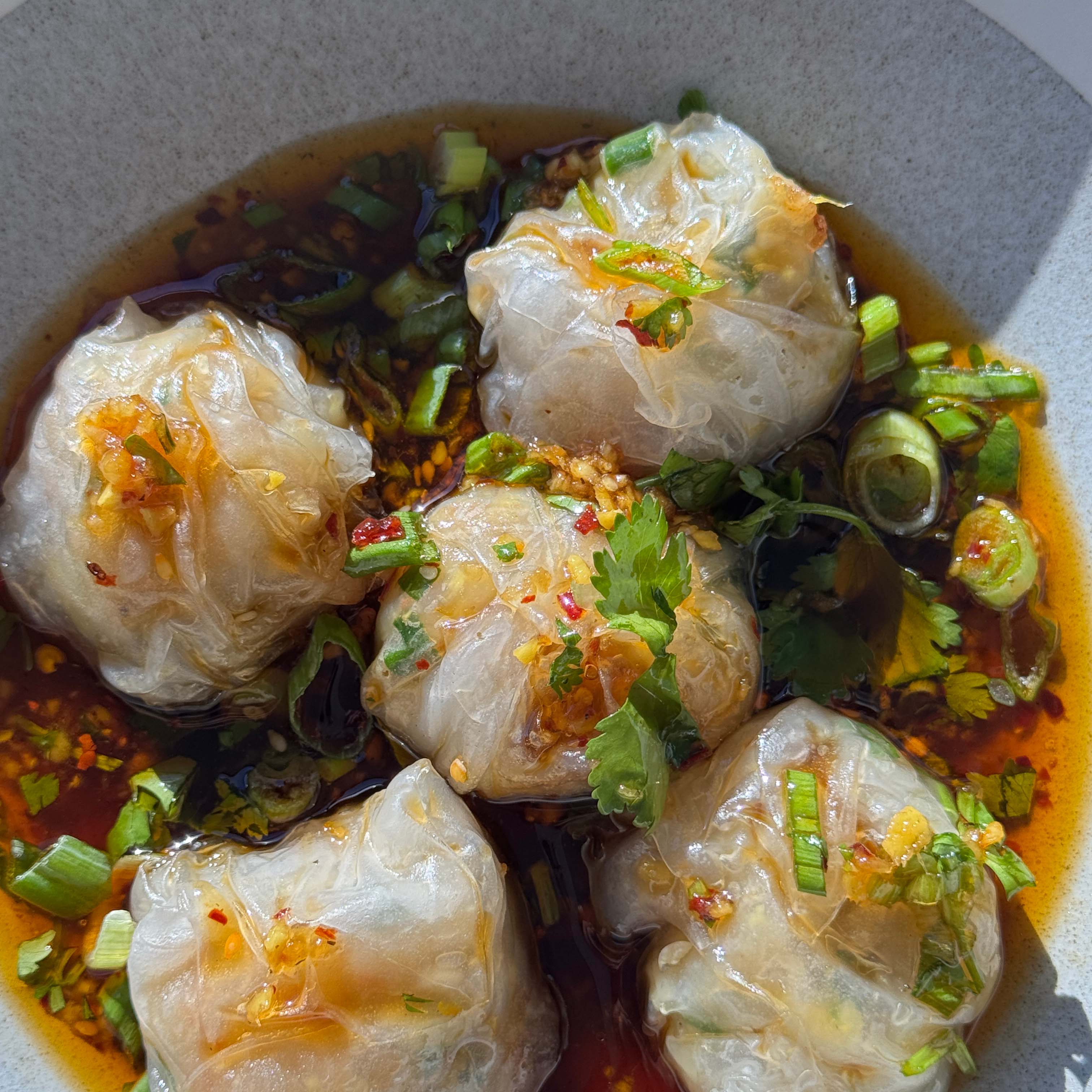 Feed Your Soul Steamed Shrimp Dumplings with Rice Paper and Dipping Sauce